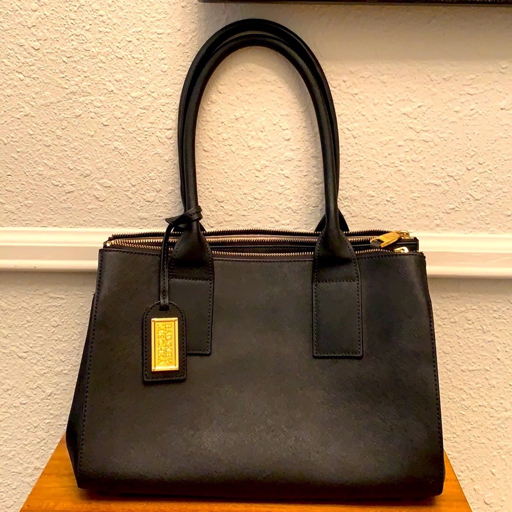 Badgley Mischka black purse tote w/gold hardware
